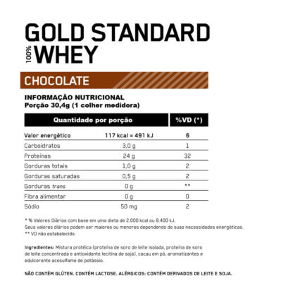 100% Whey Gold Standard Tabela Nutricional Chocolate