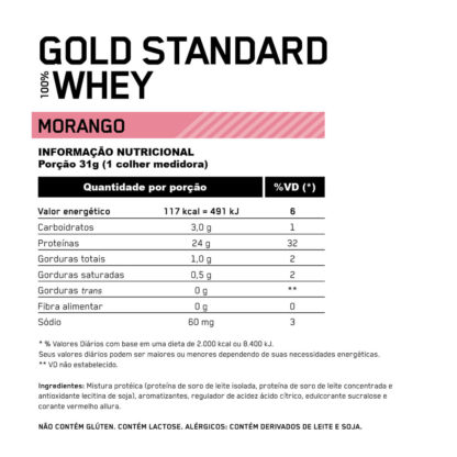 100% Whey Gold Standard Tabela Nutricional Morango