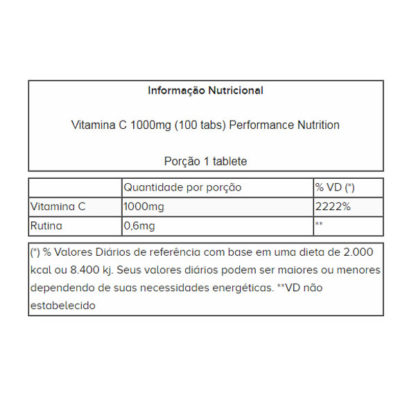 Vitamina C 1000mg (100 tabs) Performance Nutrition