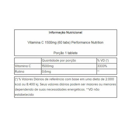 Vitamina C 1500mg (60 tabs) Performance Nutrition