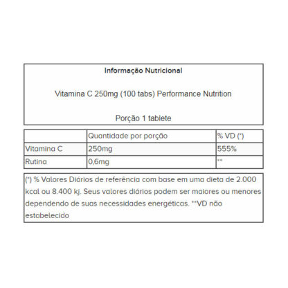 Vitamina C 250mg (100 tabs) Performance Nutrition
