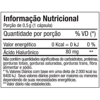 Ácido Hialurônico (30 caps) Tabela Nutricional Fitoway Clean