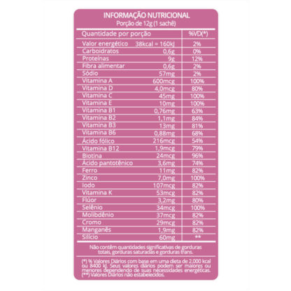 ArgRepair (10 Sachês de 12g) Tabela Nutricional Humalin