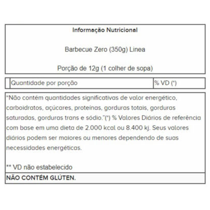 Barbecue Zero (350g) Linea tabela nutricional