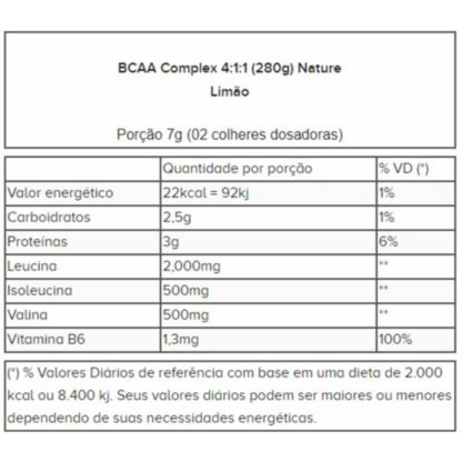 BCAA Complex 4:1:1 (280g) Nature tabela nutricional