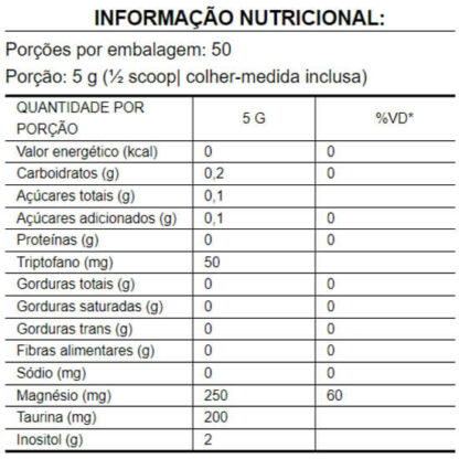 Blue Calm 250g Puravida Informação Nutricional