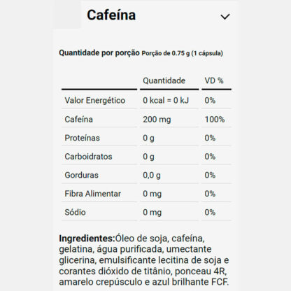 Cafeína (30 caps) DUX Nutrition Lab Tabela