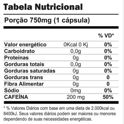Cafeína Energy (60 caps) Shark Pro Tabela Nutricional