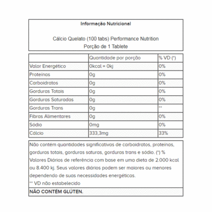 Cálcio Quelato (100 tabs) Performance Nutrition