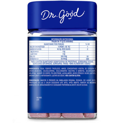 Cálcio + Vitamina D3 (30 Gomas) Tabela Nutricional Dr. Good