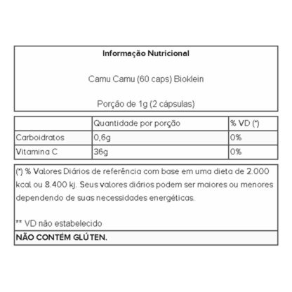 Camu Camu (60 caps) Tabela Nutricional Bioklein