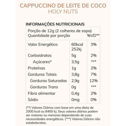 Cappuccino De Leite de Coco (120g) Tabela Nutricional +Mu