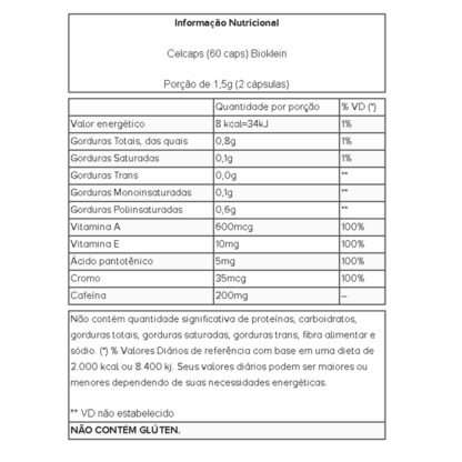 Celcaps (60 caps) Tabela Nutricional Bioklein