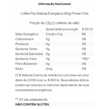 Coffee Plus Bebida Energética (60g) Tabela Nutricional Power1One