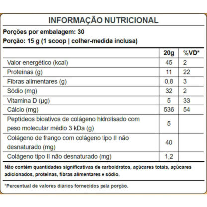 Colágeno Pro Joint & Bones Refil 450g Puravida Tabela Nutricional