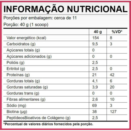 colageno protein sache 1 dose puravida berries frutas vermelhas tabela nutricional