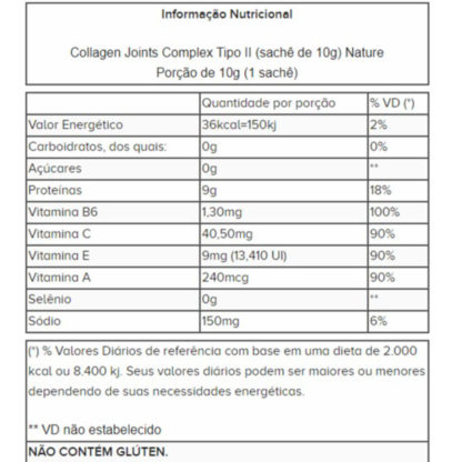 Collagen Joints Complex Tipo II (sachê de 10g) Nature tabela nutricional