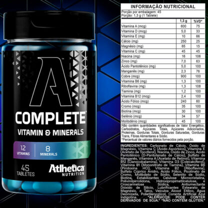 Complete Vitamin & Minerals (45 tabs) Atlhetica Nutrition Tabela