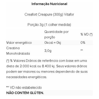 Creafort Creapure (300g) Tabela Nutricional Vitafor