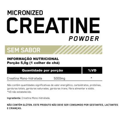 Creatina Powder Monohidratada (150g) Tabela Nutricional Optimum Nutrition