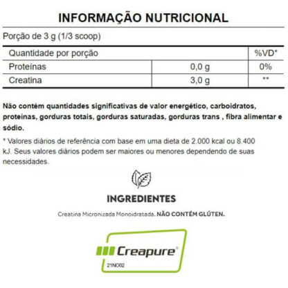 Creatina Premium Creapure 300g Puravida Tabela Nutricional