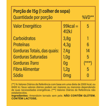 Creme de Amendoim Integral (450g) Tabela Nutricional Holy Nuts +Mu
