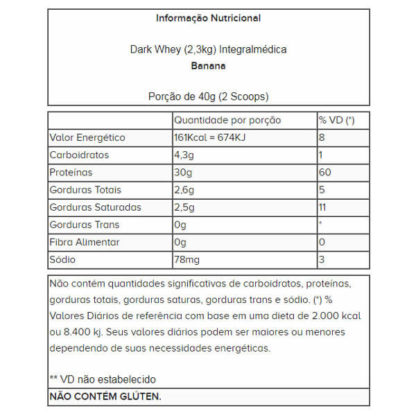 Dark Whey (2,3kg) Integralmédica Tabela Banana
