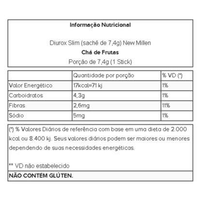 Diurox Slim (Dose Sabor Chá de Frutas) Tabela Nutricional New Millen