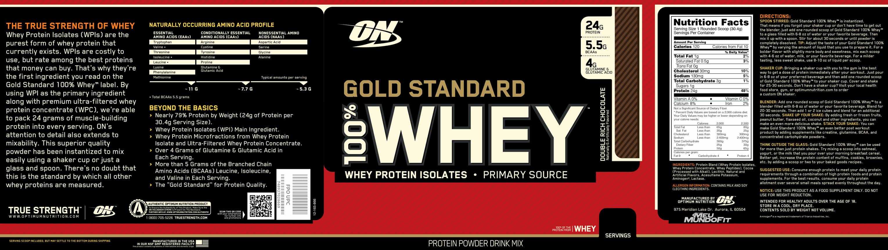 Embalagem Gold Standard 100% Whey Protein Optimum Nutrition
