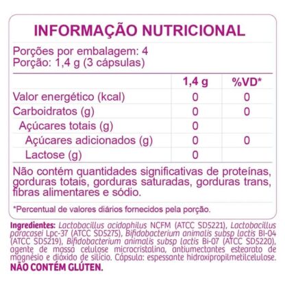 Floraliv Probiótico (12 caps) Sanavita Tabela Nutricional