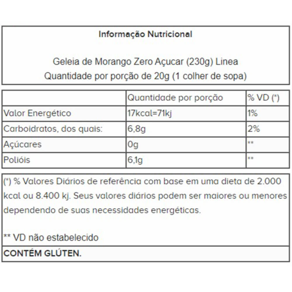 Geléia Morango Zero 230g - Línea - Doce Malu