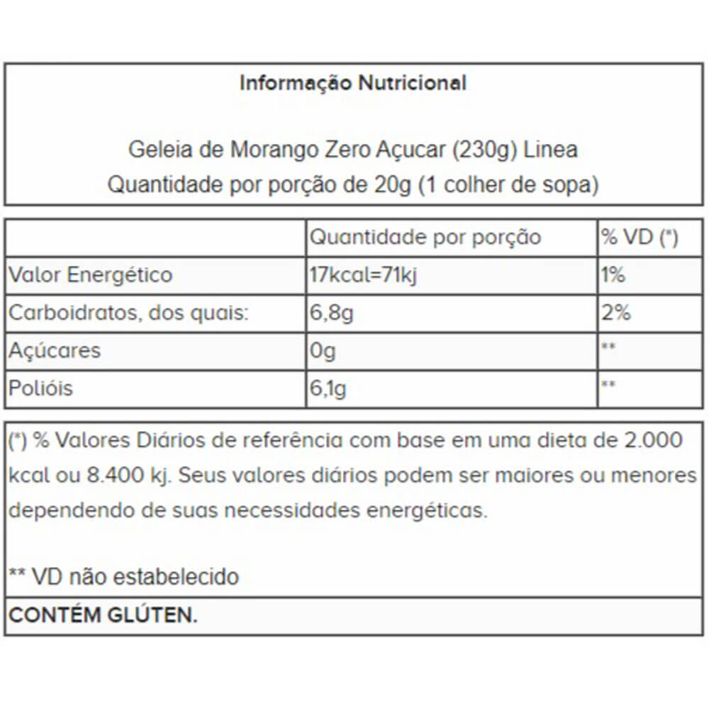 Geleia de Morango Zero Açúcar Linea 230g