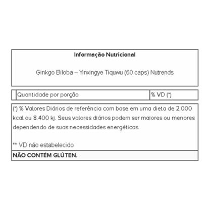 Ginkgo Biloba - Yinxingye Tiquwu (60 caps) Tabela Nutricional Nutrends