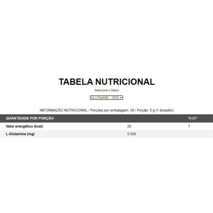 Glutamina 100% Isolada (150g) Nutrify Tabela