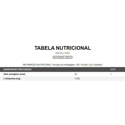 Glutamina 100% Isolada (500g) Nutrify Tabela