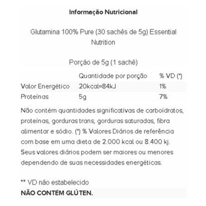 glutamina-100-pure-30-saches-de-5g-tabela-nutricional-essential-nutrition