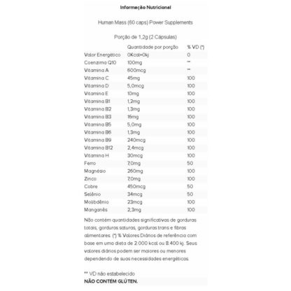 Human Mass (60 caps) Tabela Nutricional Power Supplements