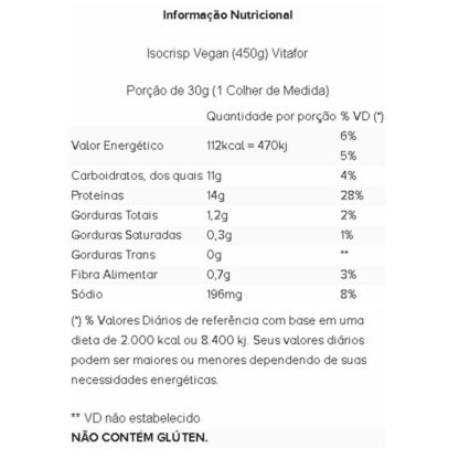Isocrisp Vegan (450g) Tabela Nutricional Vitafor