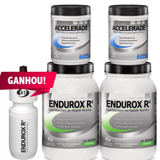 Kit 2 Endurox R4 (2070g) + 2 Accelerade (933g) + Squeeze Grátis Pacific Health