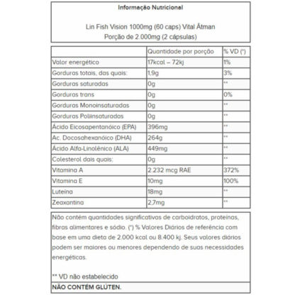 Lin Fish Vision 1000mg (60 caps) Vital Âtman tabela nutricional