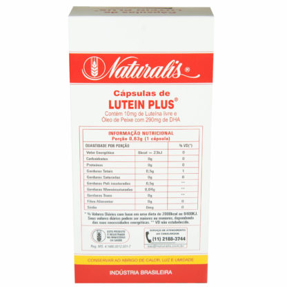 Lutein Plus 630mg (30 caps) Tabela Nutricional Naturalis