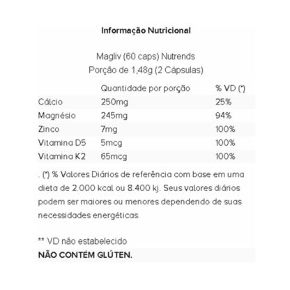 Magliv (60 caps) Tabela Nutricional Nutrends