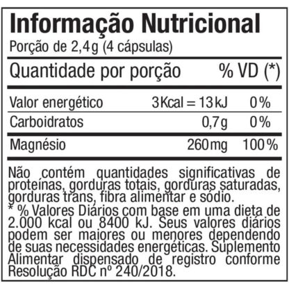 Magnésio Dimalato (60 caps) Tabela Nutricional FTW