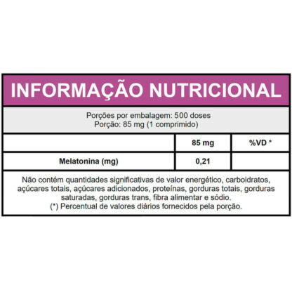 Melatonina 0,21mg 500 comprimidos Sanibras Tabela Nutricional