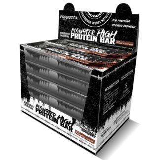 Monster High Protein Bar (8 barras de 63g) Probiótica Brownie de Chocolate caixa aberta