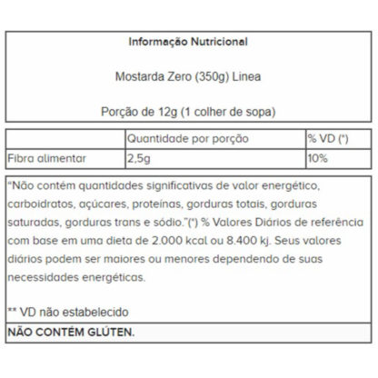 Mostarda Zero (350g) Linea tabela nutricional