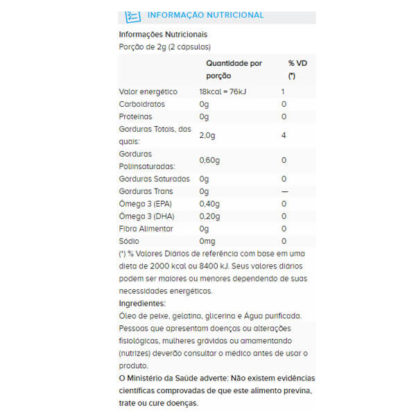 Tabela nutricional Ômega 3 Fish Oil (120 caps) Atlhetica Nutrition