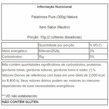Palatinose Pure (300g) Nature tabela nutricional