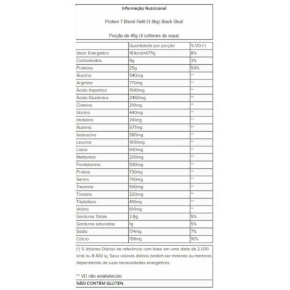 Protein 7 Blend Refil (837g) Black Skull tabela nutricional