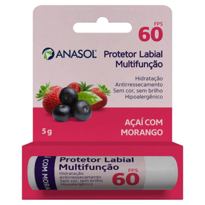 Protetor Hidratante Labial Açaí com Morango FPS 60 Anasol